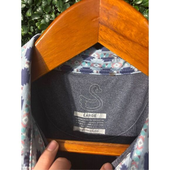 Swannies Blue Aztec Terradyne Country Club Polo Sz Large - Picture 2 of 6